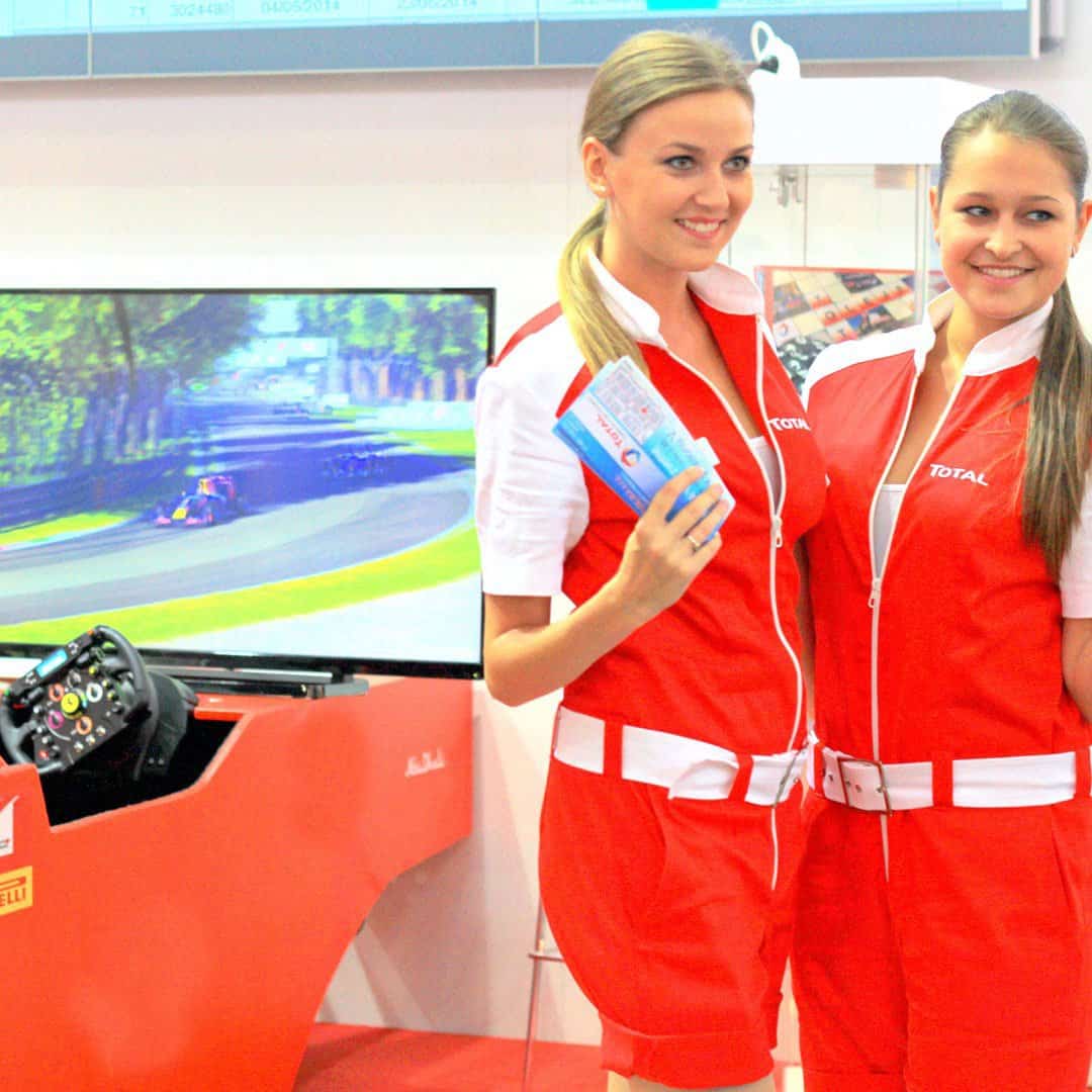 Hire Entertainment for fairs, exhibitions or EXPO interactive entertainment with branding and logo Porsche, Berlin, Ferrari, Italy