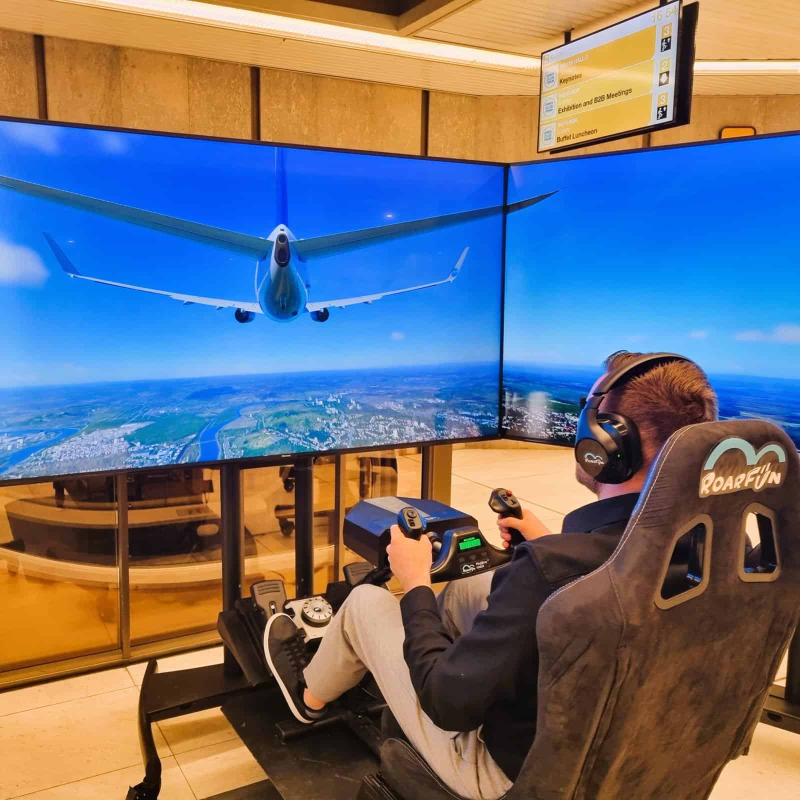 Landing gear on a flight simulator.