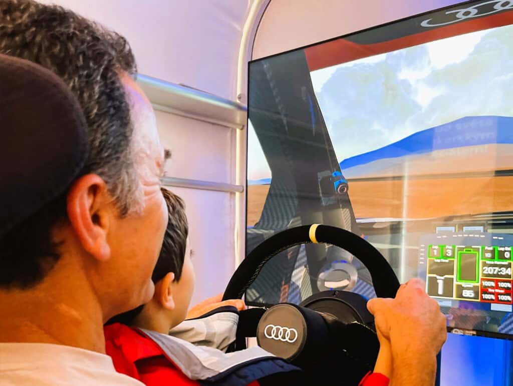audi racing simulator with kids.
