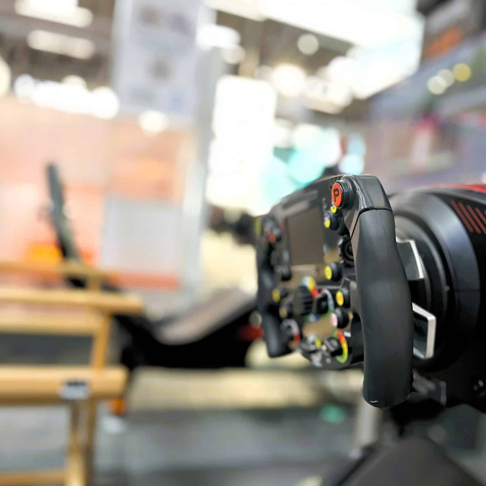 Steering wheel Ferrari Formula 1 licensed on a formula simulator.