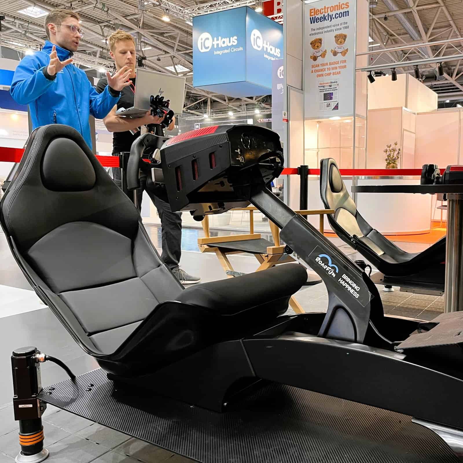 Two mobile formula racing motion simulators in Munich.