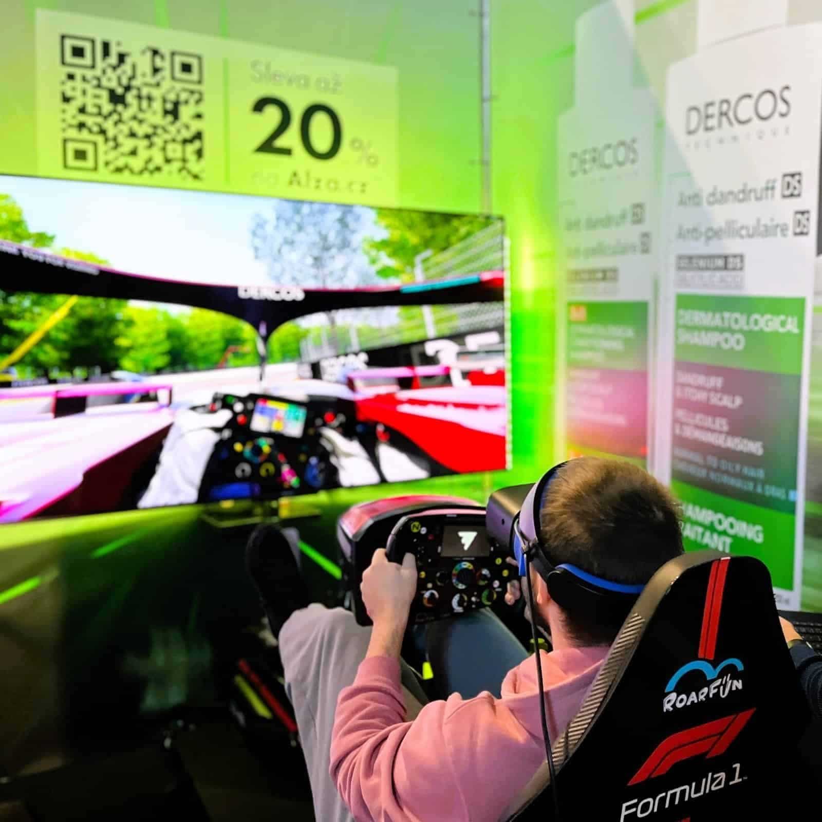 Formula simulator for cosmetics company Vichy - new brand launch with VR Formula simulator person on a sim and F1 seat.
