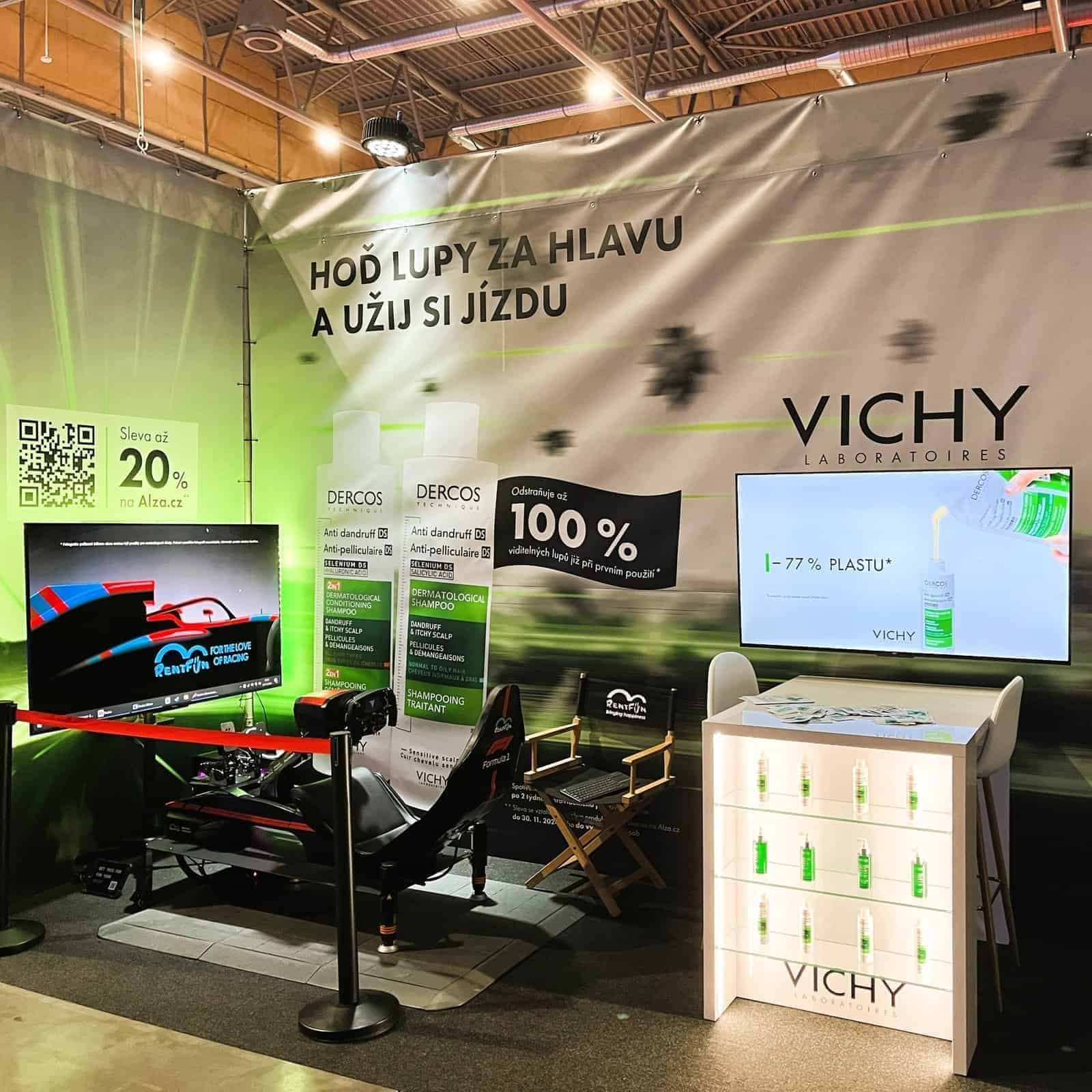 Formula simulator for cosmetics company Vichy - new brand launch with VR and Formula simulator outside view.